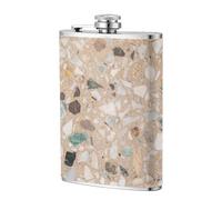 Piedra natural terrazo,Frasco de acero inoxidable 304 de 8 oz con funda de cuero sintético, frasco de bolsillo para licor plano para exteriores