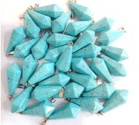 Piedra natural turquesa cristal de cuarzo ojo de tigre ópalo péndulo hexagonal pirámide colgante DIY joyería fabricación collar 12 piezas, turquesa
