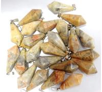Piedra natural turquesa cristal de cuarzo ojo de tigre ópalo péndulo hexagonal pirámide colgante DIY joyería fabricación collar 12 piezas, ágata loca