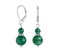 Piedra Natural Verde Oscuro Malaquita Boho Bali Milgrain Bordes De Cuentas Rondel Separador Doble Bola Redonda Pendientes Colgantes Para Mujer Adolescente .925 Plata Esterlina Palanca Atrás