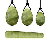 Piedra natural Yoni Egg Set Mujeres Ejercitador Kegel Jade Huevo Músculos Bola de apriete Cristal Huevos de cuarzo rosa Varita Yoni-Piedra verde-Negro