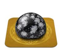 Piedra obsidiana de nieve pulida de 2 a 3 cm de calidad premium | Anclaje, Equilibrio, Protección | Flor de la vida incluida | Guía práctica y meditación ofrecida | Regalo Zen Bienestar | 1 unidad