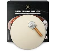 Piedra para Pizza 33 cm Cordierita para Horno y Barbacoa - Convierte tu Horno Doméstico en Horno de Piedra Italiano - Base para Pizza Crujiente, Soporta hasta 700°C, Incluye Soporte Metálico y Cortado