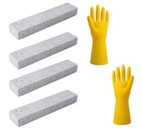 Piedra pómez de limpieza ecológica - Juego de 4 piedras de limpieza para inodoros, piedra abrasiva crepiere, piedra pómez WC, reutilizable, bloque de limpieza, guantes, para barbacoa, rejillas, WC