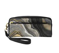 Piedra Preciosa de ágata Negra y Dorada Moderna, Bolsa de Maquillaje Bolsa de cosméticos Bolsa de Aseo de Viaje portátil Estuche de Cuero para Mujeres y niñas
