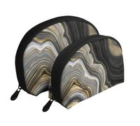 Piedra Preciosa de ágata Negra y Dorada Moderna, Bolsa de Maquillaje de Concha, Monedero pequeño para Mujer, Bolsa de artículos de tocador, Bolsa de cosméticos, 2 Piezas
