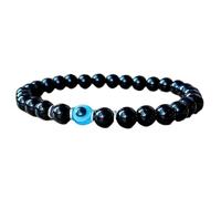 Piedra preciosa de turmalina negra natural de 6 mm | forma redonda, talla lisa | color negro y azul | pulsera elástica protectora | pulsera desintoxicante | hecha a mano | LK_WOSB_00487_7.5