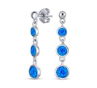 Piedra Preciosa Geométrica 3 Bisel Disco Redondo Círculo Azul Lineal Pendientes Colgantes Ópalo Para Mujeres Adolescentes .925 Plata De Ley