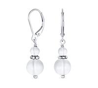 Piedra Preciosa Jade Blanco Natural Boho Bali Milgrain Bordes Rondel Separador Doble Bola Redonda Pendientes Colgantes Para Mujer Adolescente .925 Plata Esterlina Palanca Atrás