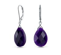 Piedra Preciosa Púrpura Amatista Facetas Lágrima En Forma De Pera Pendientescolgantes Palanca De Nuevo Para Las Mujeres .925 Plata De Ley