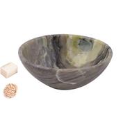 Piedra serpentina tallada hecha a mano Cuenco de Feng Shui Generador de energía espiritual Reiki Regalo Healing Cristal cargado 2 pulgadas con rosa Desierto Selenita/Selenita Cube-Blessfull Healing