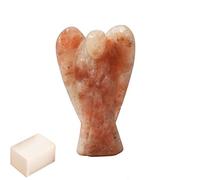 Piedra solar natural Reiki tallada Piedra preciosa espiritual Ángel de bolsillo Estatua del ángel con cubo de selenita Terapia de cristal "2 pulgadas aprox. - Blessfull Healing