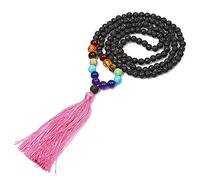 Piedra volcánica natural de 6 mm Chakra de 8 mm con cuentas para la reunión Aniversario Oración Cabeza de Buda Borla Colgante Hombres y mujeres Collar-N-B0016-E