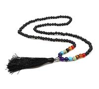 Piedra volcánica natural de 6 mm Chakra de 8 mm con cuentas para la reunión Aniversario Oración Cabeza de Buda Borla Colgante Hombres y mujeres Collar-N-B0169