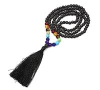Piedra volcánica natural de 6 mm Chakra de 8 mm con cuentas para la reunión de aniversario Oración Cabeza de Buda Borla Colgante Hombres y mujeres Collar-N-B0016-A
