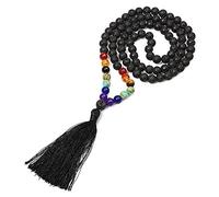 Piedra volcánica natural de 6 mm Chakra de 8 mm con cuentas para la reunión de aniversario Oración Cabeza de Buda Borla Colgante Hombres y mujeres Collar-N-B0016-B