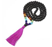 Piedra volcánica natural de 6 mm Chakra de 8 mm con cuentas para la reunión de aniversario Oración Cabeza de Buda Borla Colgante Hombres y mujeres Collar-N-B0016-F