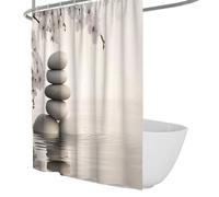 Piedras Blancas equilibradas y Cortinas de Ducha ramales Florales, Cortinas Impermeables de Tela Minimalista Oriental con Ganchos de poliéster Lavable 180 x 220 cm