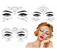 Piedras brillantes para la cara, festivales, Halloween, joyas para la cara, 3 unidades, piedras brillantes, piedras faciales, autoadhesivas, gemas faciales, tatuajes faciales