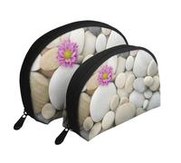 Piedras con Estampado Clavel Rosa, Bolsa de Maquillaje de Concha, Monedero pequeño para Mujer, Bolsa de artículos de tocador, Bolsa de cosméticos, 2 Piezas