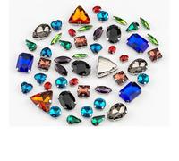 Piedras de Cristal Colores for Coser, con Parte Trasera Plana y Varios tamaños, for decoración Vestidos Boda(Dark Mix Color,30Pcs)