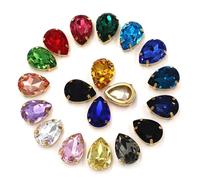 Piedras de imitación para coser, Piedras de vidrio en forma de lágrima for coser, manualidades, juego de garras doradas, paquete de 12, multicolor, varios tamaños(Mix Color,12PCS-13X18MM)