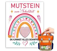 Piedras de la suerte,Amuleto de la suerte,Piedras de la Suerte para el Primer Día de Cole - Set "Piedra del Ánimo" Infantil con Estuche Mochila y Tarjeta Regalo (Rosa)