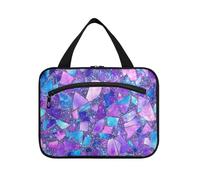 Piedras de mármol púrpura azul colgante gran capacidad cosméticos de viaje con gancho, bolsas de aseo plegables de diseño para accesorios de viaje para mujeres bolso de viaje para maquillaje M