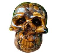 Piedras de ojo de tigre amarillo de 90-100 mm, hechas a mano, resina, forma de calavera, decoración del hogar, cristales, estatua, regalos