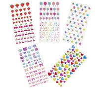 Piedras de purpurina autoadhesivas, juego de 5 pegatinas 3D para niños, corazones de amor estrellas lazos globos música notas cerezas fresas purpurina pegatinas, pegatinas para niñas manualidades