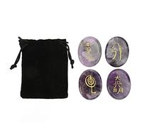Piedras de símbolos de Reiki de cristal natural Piedras de símbolos de Reiki Piedras de Reiki grabadas 4 piezas Piedras de símbolos de Reiki Superficies más suaves(Amatista)