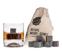 Piedras de Whiskey Premium, 12pzas Cubos de Mármol Reutilizables y Bolsa. Bourbon, Cognac, Scotch, Gin, Vino. Regalo de Cumpleaños para Amantes del Whiskey. (Gris oscuro)