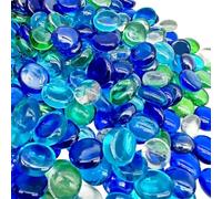 Piedras decorativas redondas de cristal de 900 g, cuentas de cristal de colores, azul oscuro, azul claro, transparente y verde, piedras planas de aproximadamente 17-20 mm de diámetro, gemas de vidrio