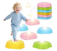 Piedras Equilibrio Niños con Luces y Música, 6 Piedras de Paso Apilables que Fomentan el Equilibrio y Psicomotricidad, Juguetes Sensoriales Jardín, Curso de Obstáculos para Interiores y Exteriores
