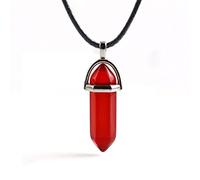 Piedras Naturales, Collares De Cristal Collar De Piedra Natural Collar con Colgante Rojo Hexagonal Collar De Chakra Creativo con Cadena De Cuero Joyería Encantadora para Mujeres Hombres Niña