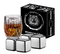 Piedras para whisky - 4 grandes 64 cm³ reutilizables de acero inoxidable de metal cubitos de hielo bebidas frías para vino tinto, cerveza, whisky escocés, bebidas de vodka - Set de regalo para hombres