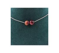 Piedras y Minerales. Collar de 2 perlas de Ojo de Tigre bicolor morado de 8 mm. Cadena de acero Collar para mujeres, hombres. Tamaño personalizable