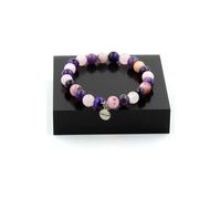 Piedras y Minerales. Pulsera de Cuentas de Ojo de Tigre Morado + Cuarzo Rosa + Amatista + Ópalo Hecho en Francia.