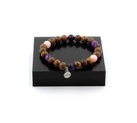 Piedras y Minerales. Pulsera de perlas de ópalo rosa + Ojo de tigre morado + Amatista + Madera 8 Fabricado en Francia.