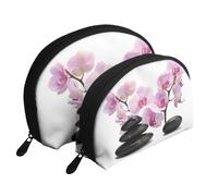 Piedras y orquídea Rosa, Bolsa de Maquillaje de Concha, Monedero pequeño para Mujer, Bolsa de artículos de tocador, Bolsa de cosméticos, 2 Piezas