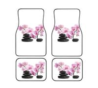 Piedras y orquídea Rosa, Juego de 4 Alfombrillas para Coche, Alfombrillas Antideslizantes de Neopreno para vehículos, Accesorios para Coche