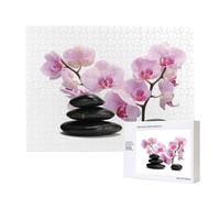 Piedras y orquídea Rosa,Rompecabezas de Madera de 500 Piezas, Juego Familiar, Rompecabezas para Adultos, Adolescentes, decoración del hogar