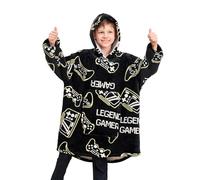 Piefry Sudadera con Capucha Gamer para Niños, Manta con Capucha de Gran Tamaño para Adolescentes (Gamer Negro, 10-11 años)