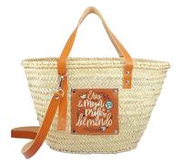 Piel Cabrera Bolso Capazo Eres la mejor profe del mundo. Regalo para maestras. Cesta de mimbre. Detalle Fin de curso