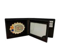 Piel Cabrera Cartera Porta Placa de Funcionario de Prisiones, Cuero Negro, con Protección RFID, Cierre de Broche, Diseño Discreto