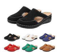 Piel Clogs Mujer Punta Cerrada Orthopedic Sin Talón Platform Tacón De Cuña Wide Fit Tipo Mule para Mujeres Mayores Y Uso Veraniego Playa.