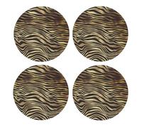 Piel de Animal Cebra Negra Africana Dorada Sepia,Posavasos Redondos de Corcho MDF, Almohadilla para Tazas, Juego de 4 Posavasos para Bebidas
