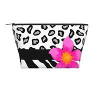 Piel de Cebra y Guepardo en Blanco y Negro y flor Rosa, Bolsa de artículos de tocador Bolsa de Maquillaje Bolsa de cosméticos Bolsa de artículos de tocador de Viaje portátil