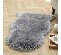 Piel de Cordero Oveja/Sheepskin Rug Cordero, imitación mullida Alfombras imitación Piel sintética,para salón Dormitorio baño sofá Silla cojín (Arco 60x90cm, Gris)