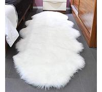 Piel de Cordero Oveja/Sheepskin Rug Cordero, imitación mullida Alfombras imitación Piel sintética,para salón Dormitorio baño sofá Silla cojín (60x160cm, Blanco)